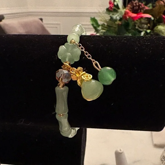New Green Agate Bamboo Bracelet Gift Pouch